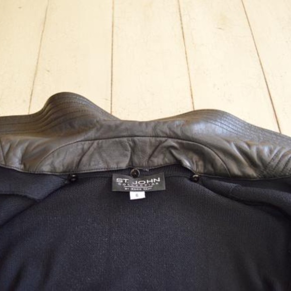 Black Lambskin Santana Knit  Blazer with removable leather collar - Picture 5 of 8